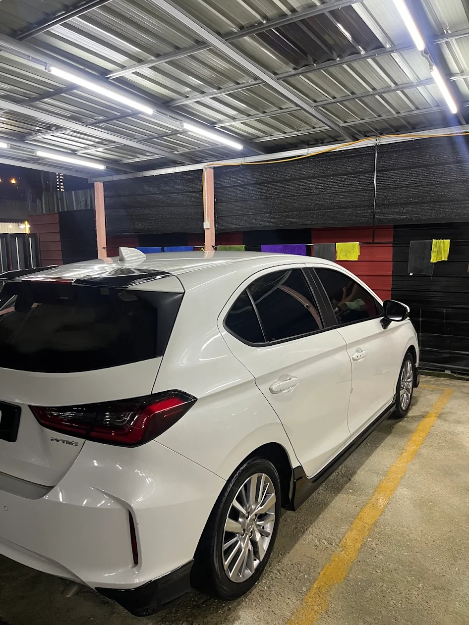 White car in garage after detailing service